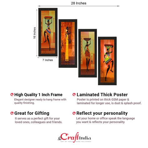 Set Of 4 Tribal Women Satin Matt Texture UV Art Painting - eCraftIndia ...
