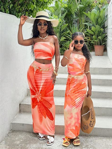 Tween Girl Floral Printed Crop Top And Skirt Set For Summer Holiday ...