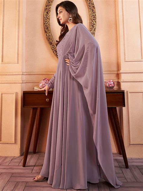Lavender Embroidered Elevated Gown Inddus.in