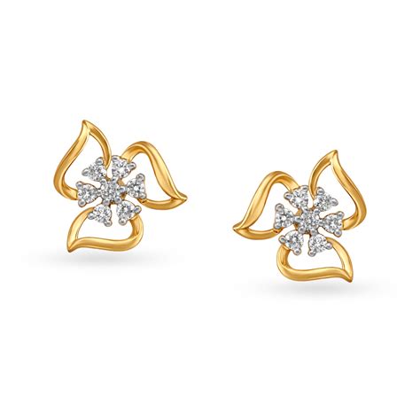 Dainty Diamond Studs With Floral Design