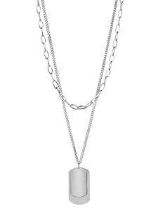 Yellow Chimes Silver Men's Layered Dog Tag Necklace | Stainless Steel ...