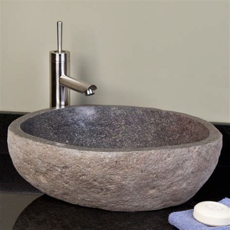 Dark Gray River Stone Vessel Sink - Bathroom Sinks - Bathroom | Stone ...