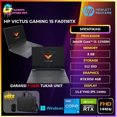 Jual HP VICTUS GAMING 15 FA0011TX RTX3050 4GB/ I5 12500H 8GB 512SSD W11 ...