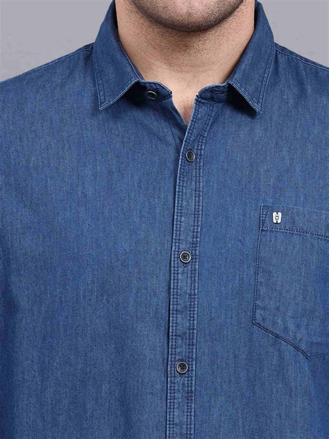 Shop Mens Dark Blue Denim Solid Casual Shirt - Cool Colors