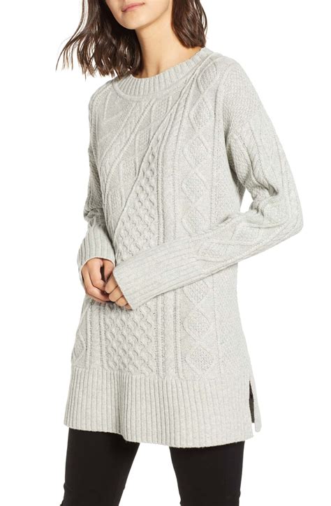 Patchwork Cable Knit Oversize Tunic Sweater, Main, color, HEATHER DUSK ...