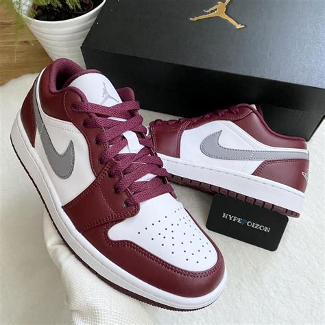 Jordan Men's Burgundy and White Trainers | Depop