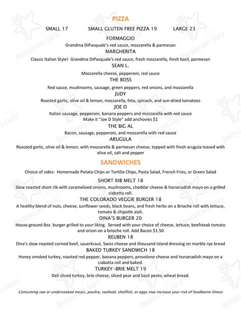 Menu at Dina's restaurant, Ellicottville