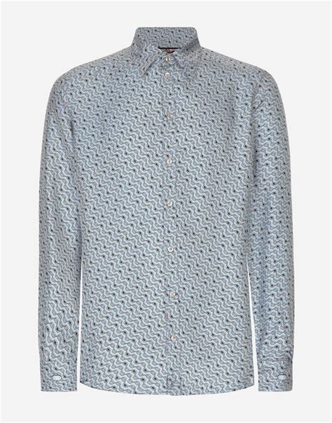 Silk Martini-fit shirt with tie print in #N/A for Men | Dolce&Gabbana®