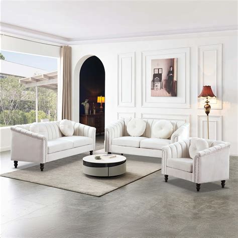 Amazon.com: Caberryne Velvet Sofa Sets Couch Sets for Living Room 76 ...