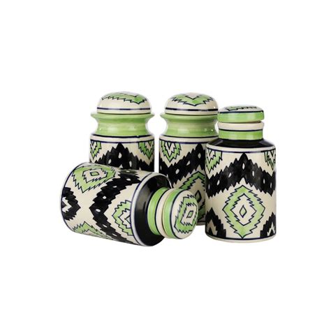 Buy VarEesha Aztec Green Black Air Tight Ceramic Jars Online