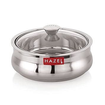 Buy HAZEL Stainless Steel Casserole for Roti with Glass Lid | Chapati ...