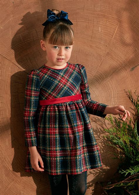 Girl Checked Dress with Velvet Band Navy-Cherry | Mayoral