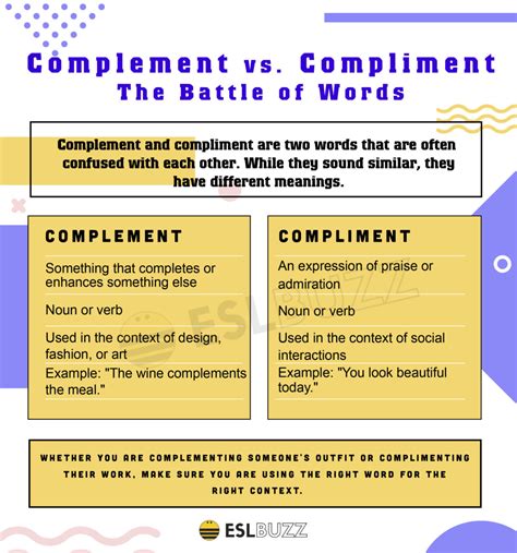 Complement vs. Compliment: What's the Difference? - ESLBUZZ