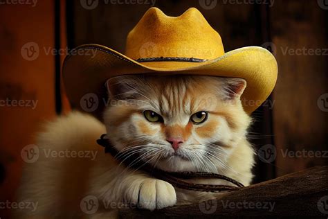 red cat in a yellow cowboy hat, funny cat illustration 22081119 Stock ...
