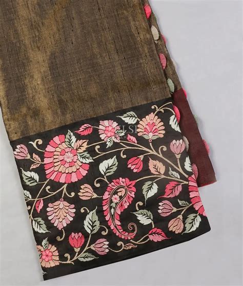 Buy Black Tissue Tussar Embroidery Saree T543657