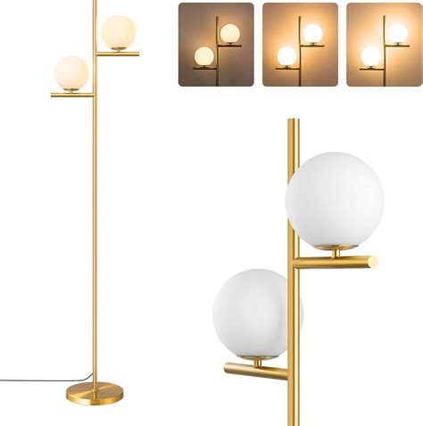 EDISHINE Dimmable Globe Floor Lamp, Mid Century Modern 2 Frosted Glass ...