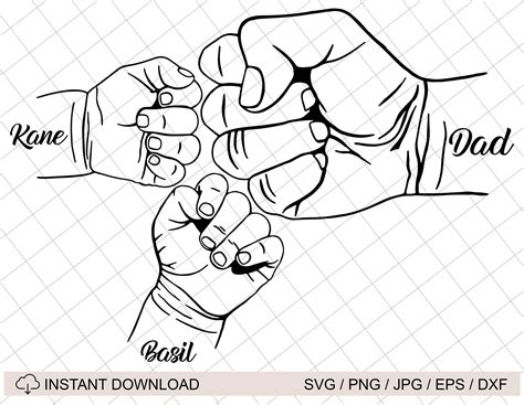 Personalized Father's Day Fist Bump Set, Fathers and 2 Childs Hands SVG ...