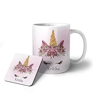 Buy ASHVAH Unicorn Kritika Name Ceramic Coffee Mug and Coaster Combo ...