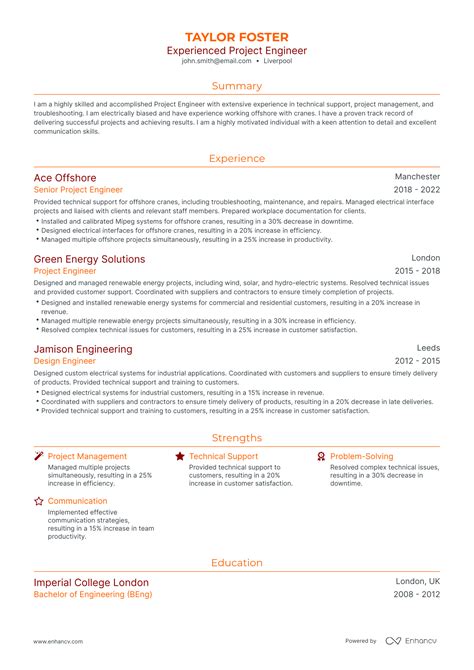 Image result for Project Engineer CV Examples