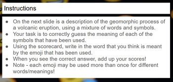 'Guess the Emoji' Game - Geomorphic Processes - Volcanic Eruptions by STUDIOEDU