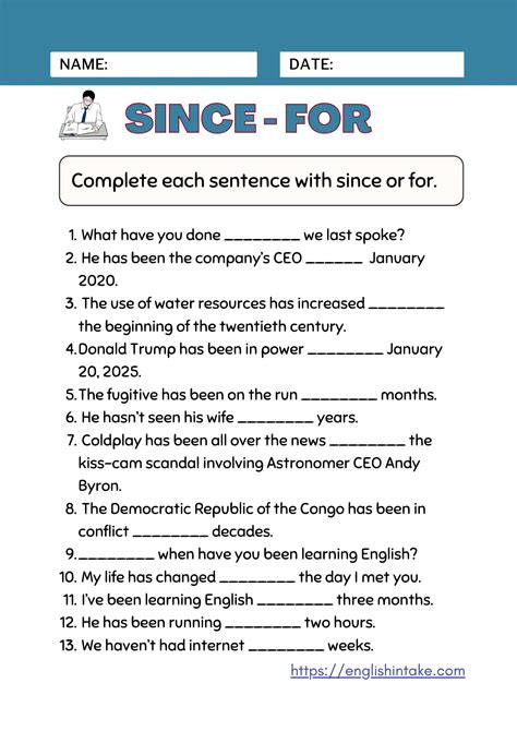 Since Vs For Worksheet Esl Worksheet By Mabdel