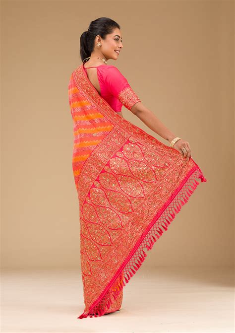 Buy Orange Cutdana Art Silk Saree - Koskii