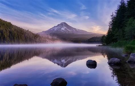 Wallpaper Reflection, Lake, Mountain, Forest, Stones, Spruce forest ...