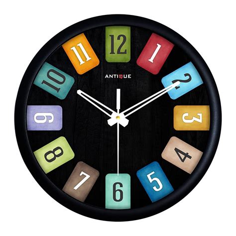 Buy ANTIQUE Plastic Round Shape Wall Clock with Glass (Black Frame, Mix ...