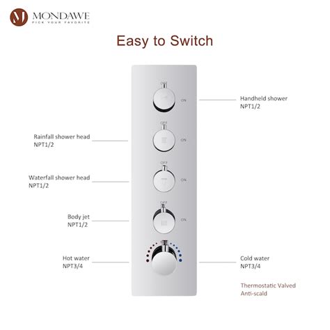 Mondawe Luxury LED Music Player Chrome 23-in Waterfall Built-In Shower ...