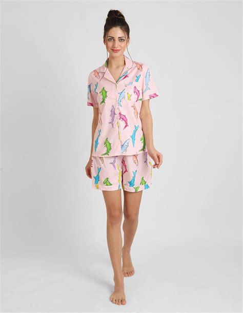 Handpainted Shark Printed Nightsuit Set for Women - koochi Poochi