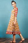 Mustard Coral Indigo Ivory Hand Block Printed Cotton Midi Dress - D243 ...