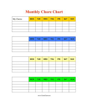 Monthly Chore Chart Color. Free Printable Chore Charts - Fill and Sign ...