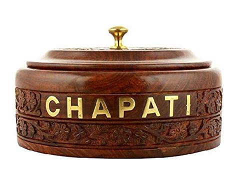 deco store Classic Wooden Chapati Box Handmade Engraved Design with ...