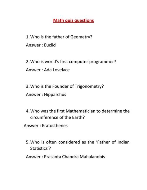 Maths General quiz question and answer - Math quiz questions Who is the ...