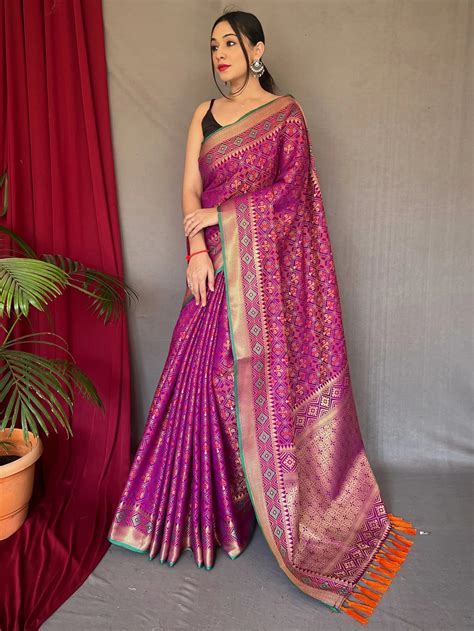 Buy Gorgeous Purple Patola Printed Silk Reception Wear Saree - Zeel ...
