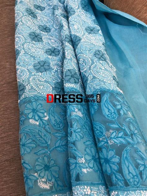 Blue Net Daaman Cotton Chikankari Kurti Fabric – Dress365days