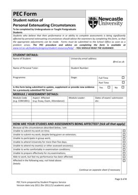 Student Notice of Personal Extenuating Circumstances - Blank Fillable ...