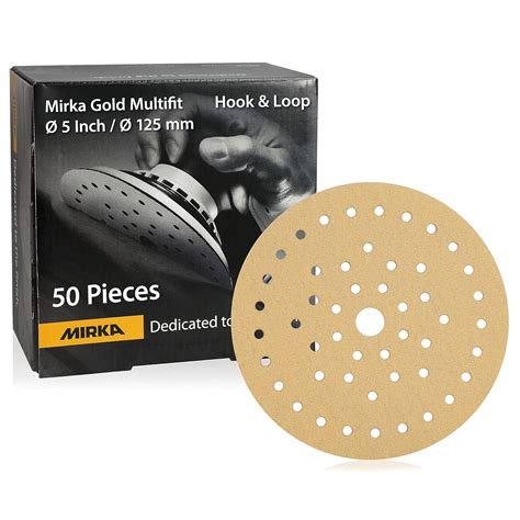 Mirka Gold Multifit 5'' Sandpaper Grit 40 Hook and Loop, 50 Pack 5 inch ...