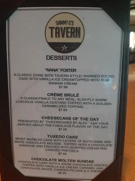 Sammy G's Tavern Menu - Updated October 2025