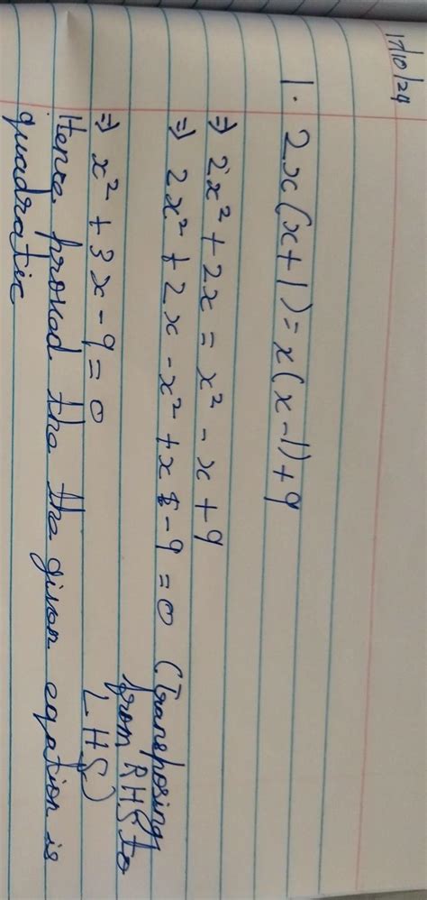Verify whether 2x(x+1)=x(x-1)+9is a quadratic equation or not - Brainly.in