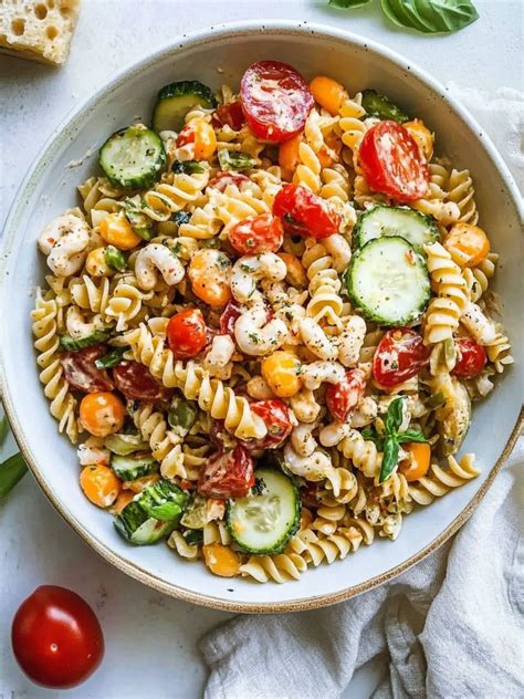 High Protein Pasta Salad with Creamy Pesto Bliss | Delicio Recipes ...