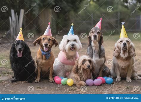 Dogs with Party Hats Celebrating Birthday. Generative AI Stock ...