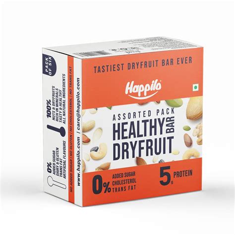 Happilo Healthy Dry Fruit Bar Assorted Pack of 6 (35g each), Healthy ...