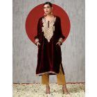 Mustard Yellow Kashmiri Tilla Embroidered Kurta with Pants- Set of 2