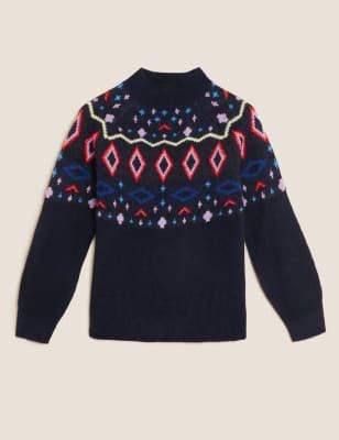 Fair Isle Funnel Neck Jumper with Wool