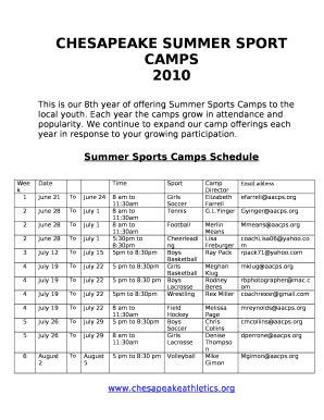 CHESAPEAKE SUMMER SPORT CAMPS Doc Template | pdfFiller