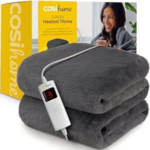 Cosi Home® Luxury Faux Fur Heated Throw - Electric Heated Blanket with ...