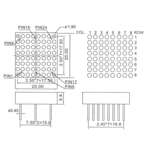 Small led 8x8 dot matrix display 1.9mm blue color led matrix 20x20mm ...