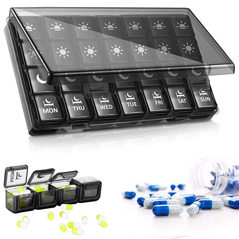 Weekly Pill Organizer 4 Times a Day Black Travel Pill Organizer 7 Day ...
