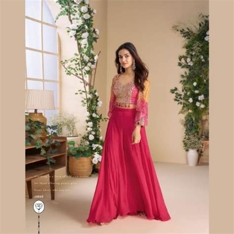 Pink Indo Western Dress in Chinon Silk with Palazzo & Dupatta – Fashionpur